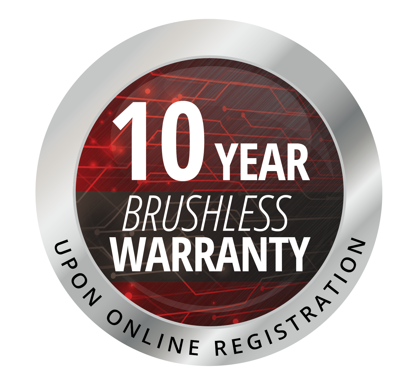 Symbol for the 10-year Brushless warranty.