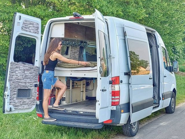 woman and white van