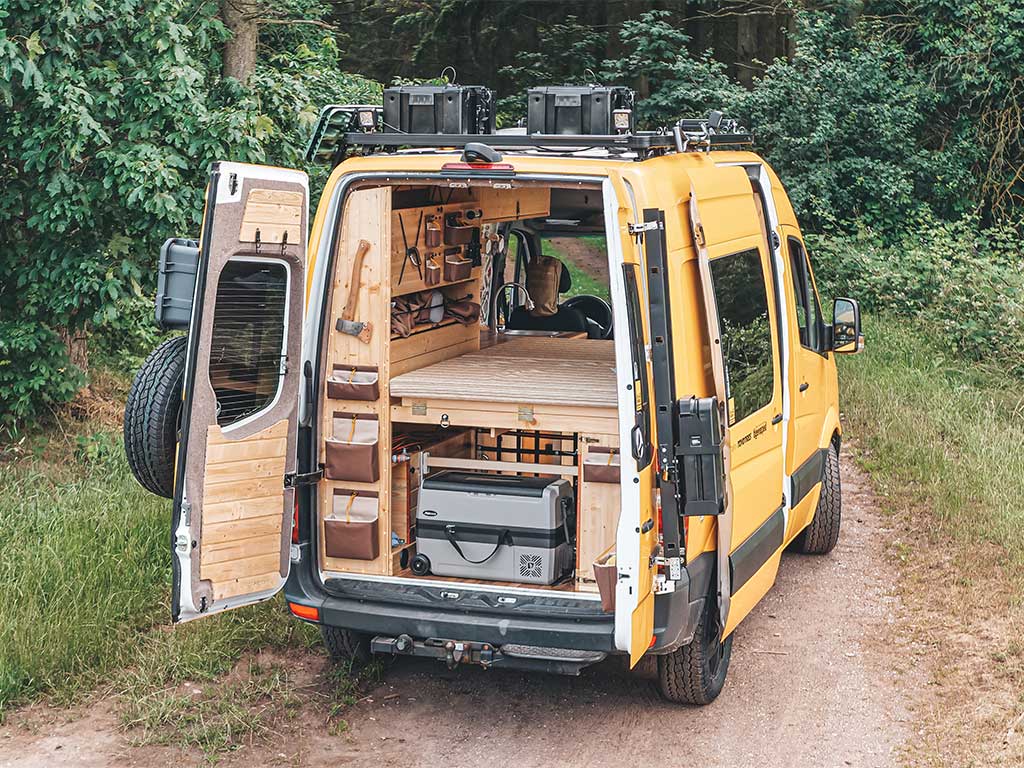 bed from the outside of the van