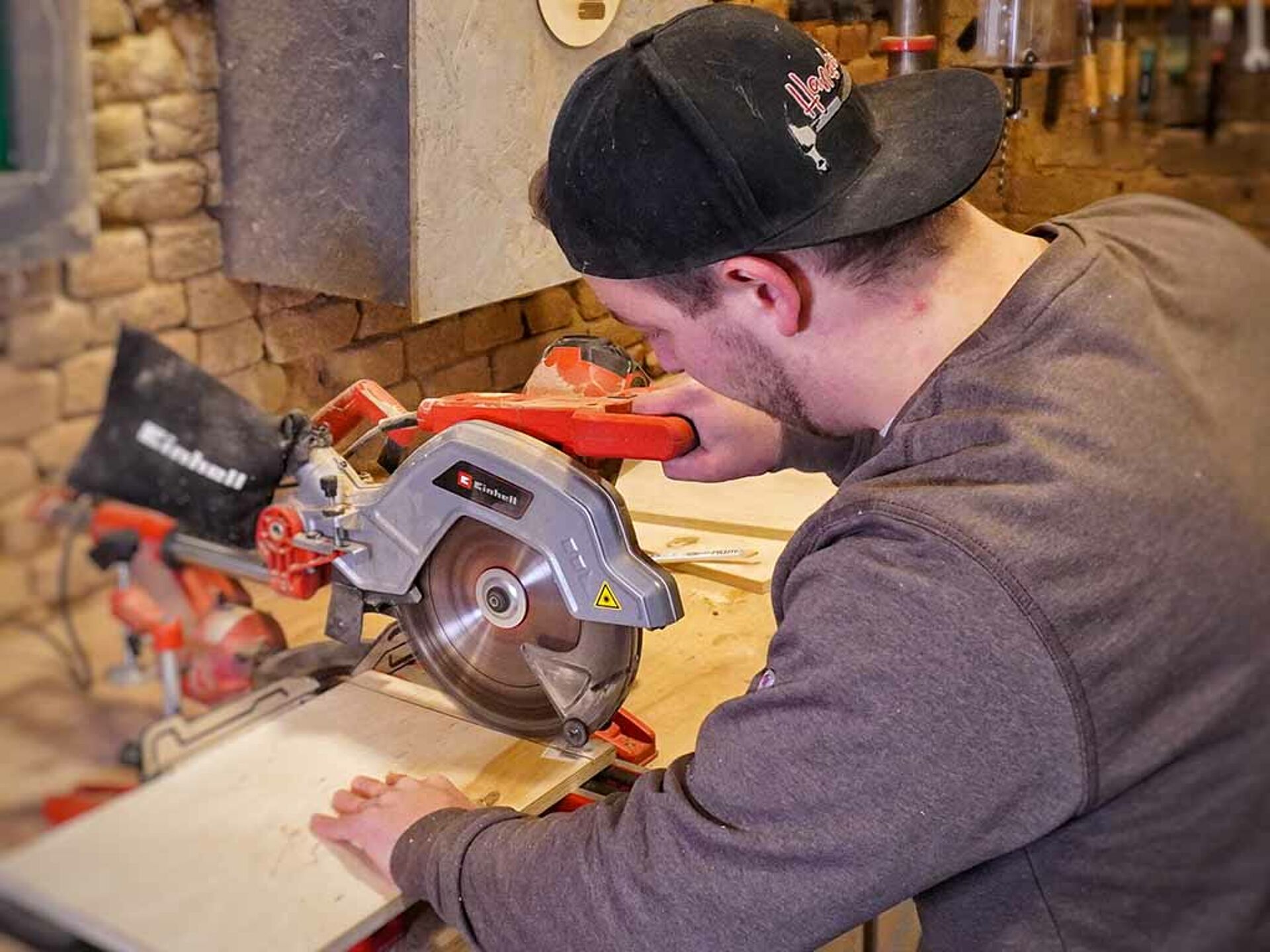 Board is cut with table saw